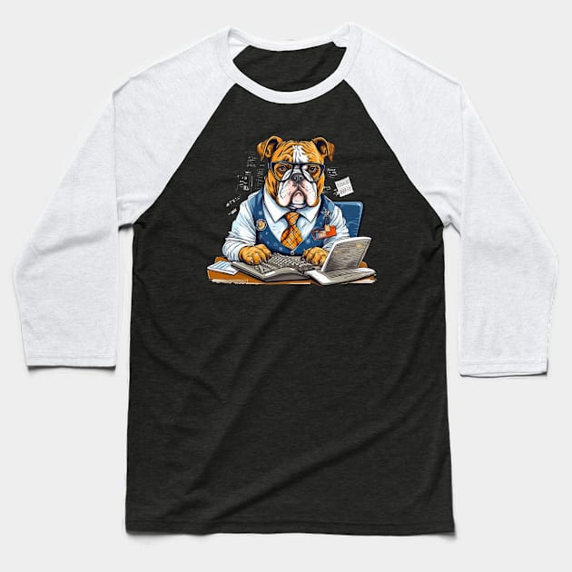 Accountant English Bulldog t-shirt design, a bulldog wearing a tie and glasses Baseball T-Shirt by teestore_24